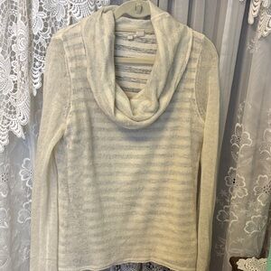 Anthropologie Moth Boho 2 Layer Cream & Gray Cowl Neck Sweater Sz L